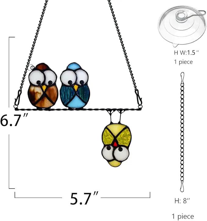 Owl Bird Gifts for Bird Lovers Stained Glass Suncatchers for Windows,Bird Decor Stained Glass Window Hangings,Owl Ornament Housewarming Gifts Owl Gifts for Women Owl Lover by GreenHaven Gardens
