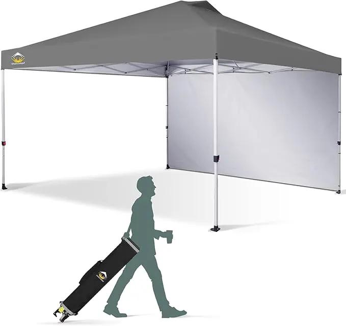 CROWN SHADES 12x12 Pop Up Canopy Tent Instant Commercial with 150D Silver Coated Fabric Including 1 Removable Sidewall, 4 Ropes, 8 Stakes, Weight Bags, STO 'N Go Bag, Grid Grey by GreenHaven Gardens