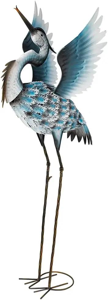 DREAMSOUL 40" Large Blue Heron Garden Statues Metal Crane Outdoor Statues Yard Art, Bird Statue for Backyard Lawn Patio Outside Decor by GreenHaven Gardens