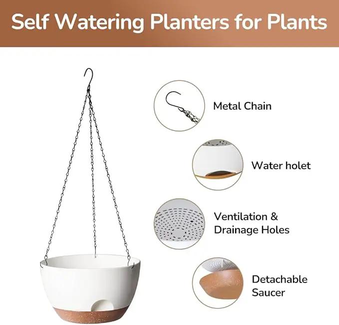 12 Inch Hanging Baskets for Plants Outdoor, Hanging Planters for Indoor Outdoor Plants, Hanging Planter with Self Watering, Hanging Flower Pots (White) by GreenHaven Gardens