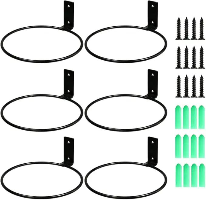 6 Pack 6in Flower Pot Holder Ring Wall Mounted Metal Planter Hooks Hangers Wall Bracket Wall Planter Hook (6, 6") by GreenHaven Gardens