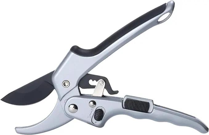 Garden clippers, premium Germany pruners, Work 3 times easier, professional ratchet pruning shears, cutting rose, flower, hedge, stem, tree, Sharp gardening scissors, Arthritis weak hand snips by GreenHaven Gardens