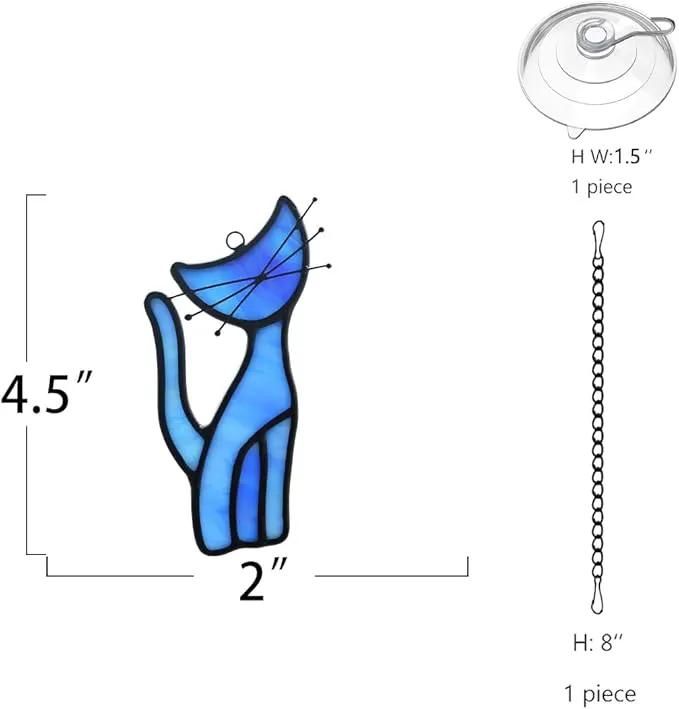 Cat Decor Stained Glass Window Hangings,Blue Cat Suncatcher for Window Cat Ornament Home Decor,Cat Themed Gifts for Women Cat Lovers Gifts,Great for Livingroom Bedroom by GreenHaven Gardens