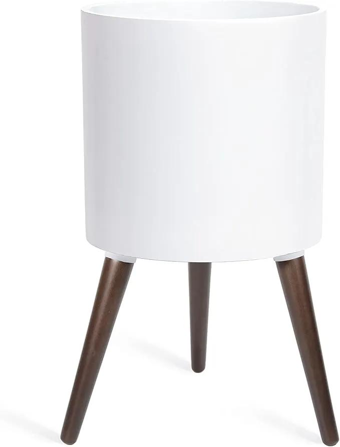 D'vine Dev 12 Inch Planter Pot with Stand, Mid-Century Tall Plant Pot with Legs for Indoor Plants, Large, White, 88-O-C-1 by GreenHaven Gardens