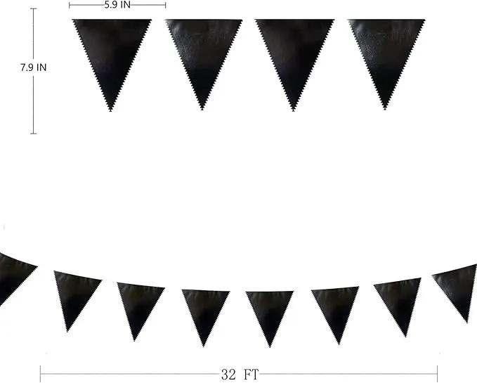 Black Party Decorations Triangle Pennant Banner Flag Black Metallic Fabric Bunting Garland for Graduation Birthday Wedding Engagement Bachelorette Holiday Halloween Celebration Hen Party Supplies by GreenHaven Gardens