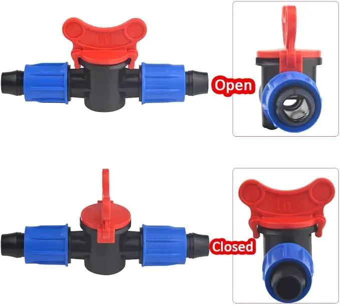 10Pack 1/2 Inch Drip Irrigation Shut-Off Valve Universal Drip Irrigation Tubing Coupling Valve Drip Connector Fitting Compatible with 16 to 17 mm Drip Tape Tubing Sprinkler System (Blue Red) by GreenHaven Gardens