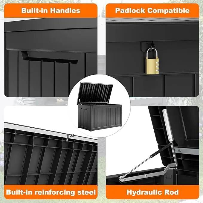 230 Gallon Resin Deck Box, Lockable Patio Outdoor Storage Box for Furniture, Garden Tools and Tools Storage, Waterproof Outside Storage Boxes - Black by GreenHaven Gardens