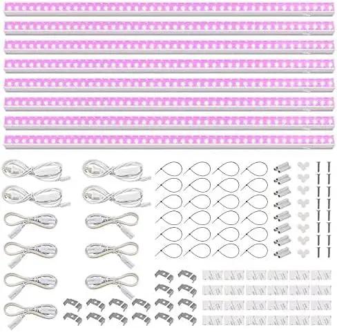 Barrina T5 Grow Lights, Full Spectrum, 2ft 80W (8 x 10W, 500W Equivalent), LED Grow Light Bulbs, Plant Lights for Indoor Plants, Greenhouse, Plug and Play, Pink, 8-Pack by GreenHaven Gardens