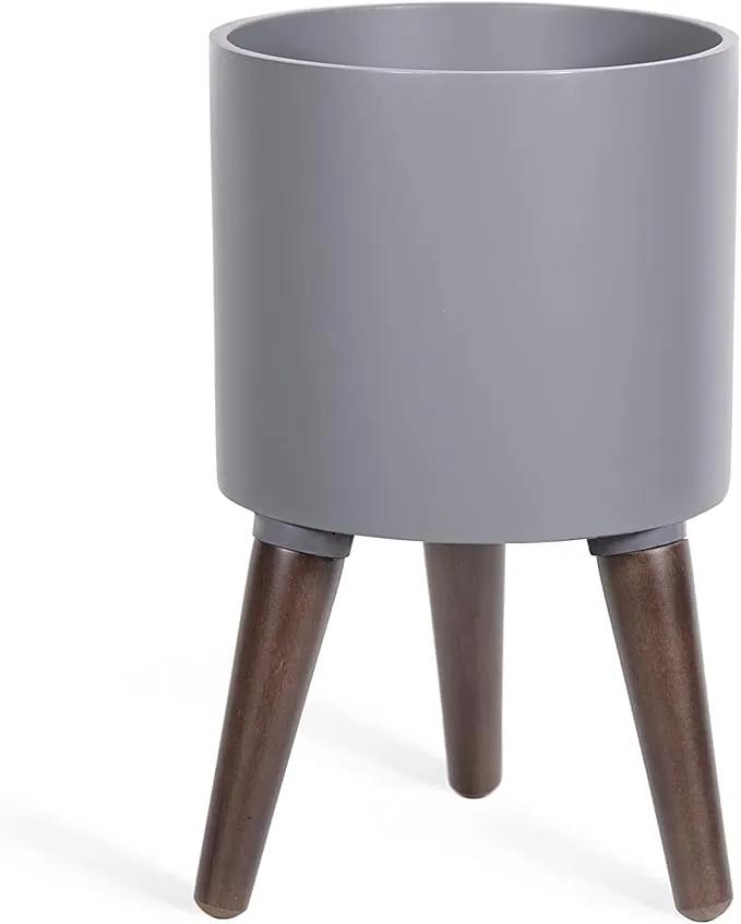 D'vine Dev 8 Inch Planter Pot with Stand, Mid-Century Tall Plant Pot with Legs for Indoor Plants, Small, Grey, 88-O-A-3 by GreenHaven Gardens