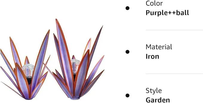 Metal Agave Plant Garden Art, 2 Pack Tequila Rustic Sculpture, Rustic Metal Agave Plants Garden Lawn Home Ornaments, for Yard Stakes, Garden Figurines, Outdoor Patio (2 PCS Purple with Light) by GreenHaven Gardens
