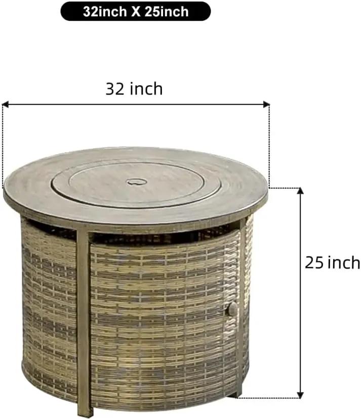 32 inch Propane Fire Pit Table,Wicker Gas Fire Pits Table with Lid & Lava Rocks, 50000 BTU Round Propane Firepit for Outside, Fire Table for Dining,Party, Patio,Yard by GreenHaven Gardens