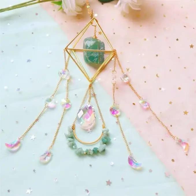 Crystal Suncatchers for Windows, Green Fluorite Gemstone Sun Catcher Hanging, Spiritual, Rainbow Maker, Crystal Boho Decor Indoor Outdoor, Natural Stone (Green Fluorite) by GreenHaven Gardens