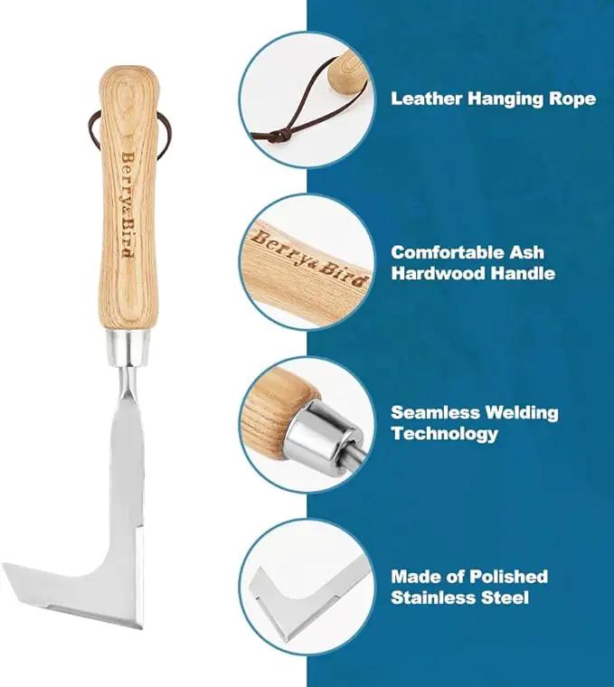 Berry&Bird Crack Weeder, Crevice Weeding Tool, 11.2" Stainless Steel Manual Weeder, L-Shaped Side-Walk Puller Spatula, Grass Cutter Knife, Weeding Sickle for Garden Lawn Yard Patio Terrace Paving Moss by GreenHaven Gardens