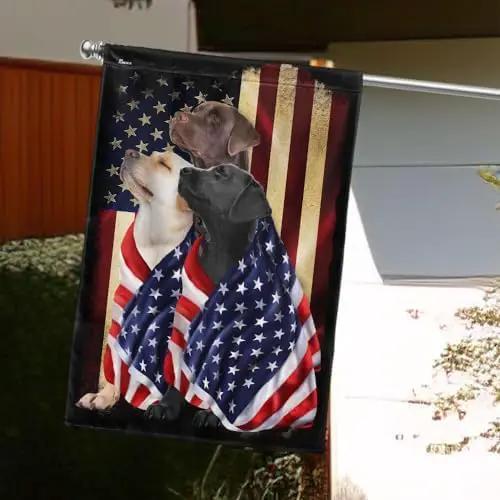 FLAGWIX Three Labrador Retriever Dogs, Patriot American Dog Flags - 4th of July Decorations for Home, Outside, Indoor Outdoor Flag, House Flag 30x40 - Double Sided, Heavy Duty Canvas, Fade Resistant by GreenHaven Gardens