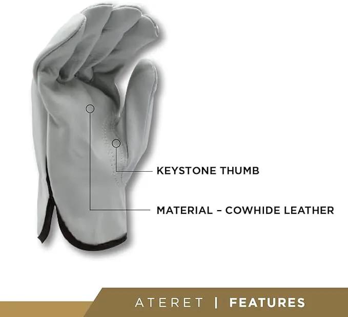 ATERET 24 Pairs Medium Heavy Duty Durable Cowhide Leather Work Gloves I Driver Gloves for Truck Driving, Warehouse, Gardening, Farming