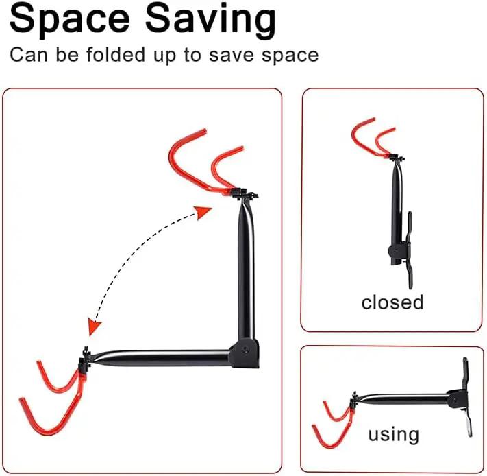 Wall Mount Bike Rack,Bike Hanger Horizontal,Bicycle Holder Heavy Duty,Garage Bike Storage,Garage Organization Bicycle Hook with Rubber,Foldable and Adjustable Angle(2 pack) by GreenHaven Gardens