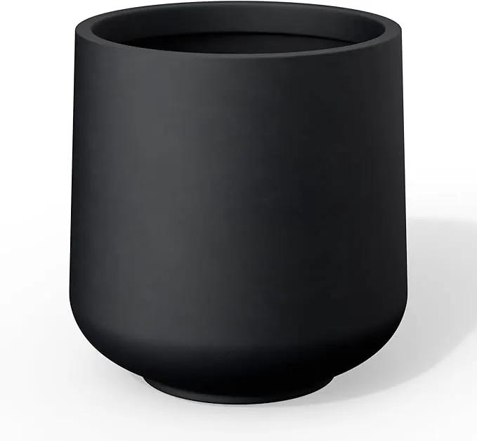 Kante 15.3" Dia Round Concrete Planter, Outdoor Indoor Large Plant Pots Containers with Drainage Hole and Rubber Plug for Home Garden Patio, Black by GreenHaven Gardens