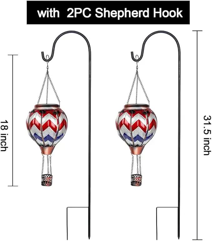 2PC Hot Air Balloon Solar Lantern with 2PC Shepherd Hook, Flickering Flame Hanging Solar Lanterns Outdoor Lights Waterproof Lanterns for Garden Patio Yard Party Decor (Wavy-Gray&Navy&Red) by GreenHaven Gardens