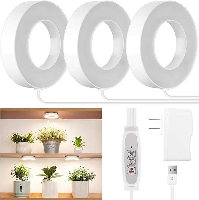 LORDEM Ceiling Grow Light for Indoor Plants, 144 LEDs Full Spectrum LED Plant Light, 5V Plant Lamp with 4/8/12H Auto Switch, 4 Dimmable Brightness Levels, Ideal for Small Plants, Tri Head, Corded by GreenHaven Gardens