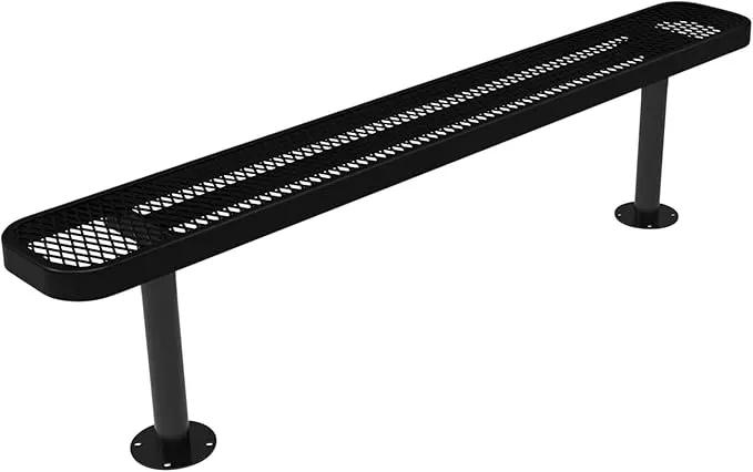 Coated Outdoor Furniture Heavy-Duty Outdoor Bench Thermoplastic Coated, Expanded Metal, Commercial-Grade Seating, Made in America (Surface Without Back, 6 Ft, Textured Black) by GreenHaven Gardens
