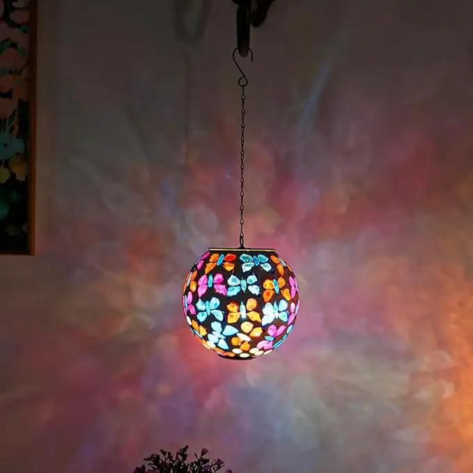 Hanging Solar Lanterns Outdoor Waterproof, Decorative Mosaic Butterfly Solar Lantern, Gazing Ball Globe Hanging Lantern for Patio Garden Yard Home Decor by GreenHaven Gardens