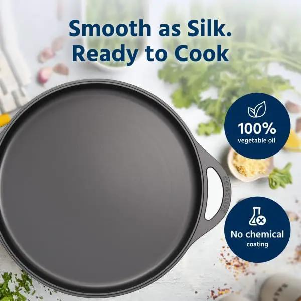 COOKLIFE 12 Inch Lightweight Pre-Seasoned Cast Iron Griddle with Cleaning Kit - Smooth Polished Surface, Easy to Clean Cast Iron skillets Use in the Oven, on the Stove or Grill, Over a Campfire by GreenHaven Gardens