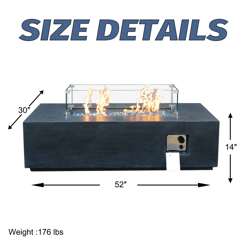 Alora 52" Outdoor Concrete Liquid Propane Rectangular Fire Pit Table (SAK84314) by SAKSBY WHOLESALE