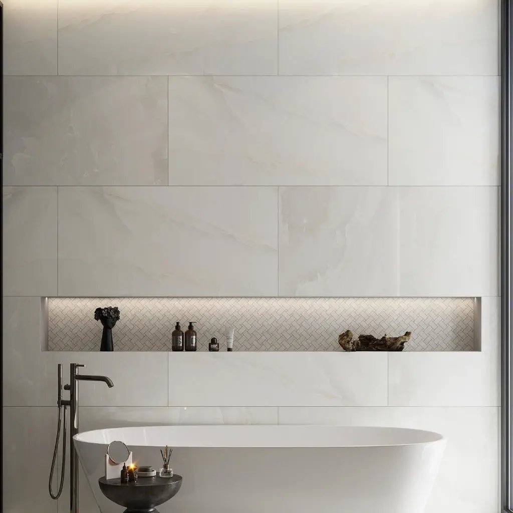 Alabaster White 36x36 Lappato Square Porcelain Large Format Tile (2 pack, 17.4375 sq ft/case) by Apollo Tile