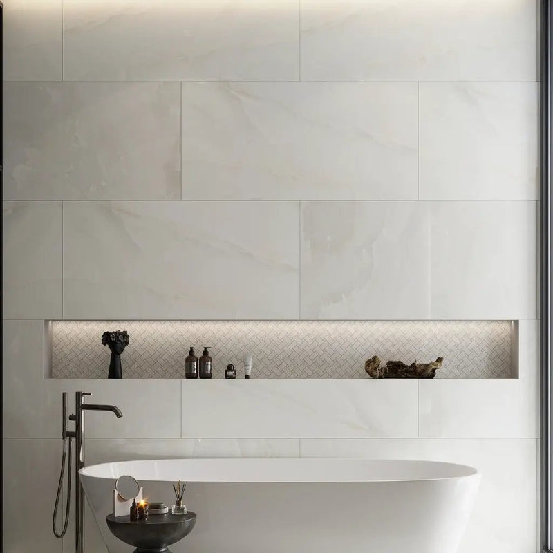 Alabaster White 36x36 Lappato Square Porcelain Large Format Tile (2 pack, 17.4375 sq ft/case) by Apollo Tile