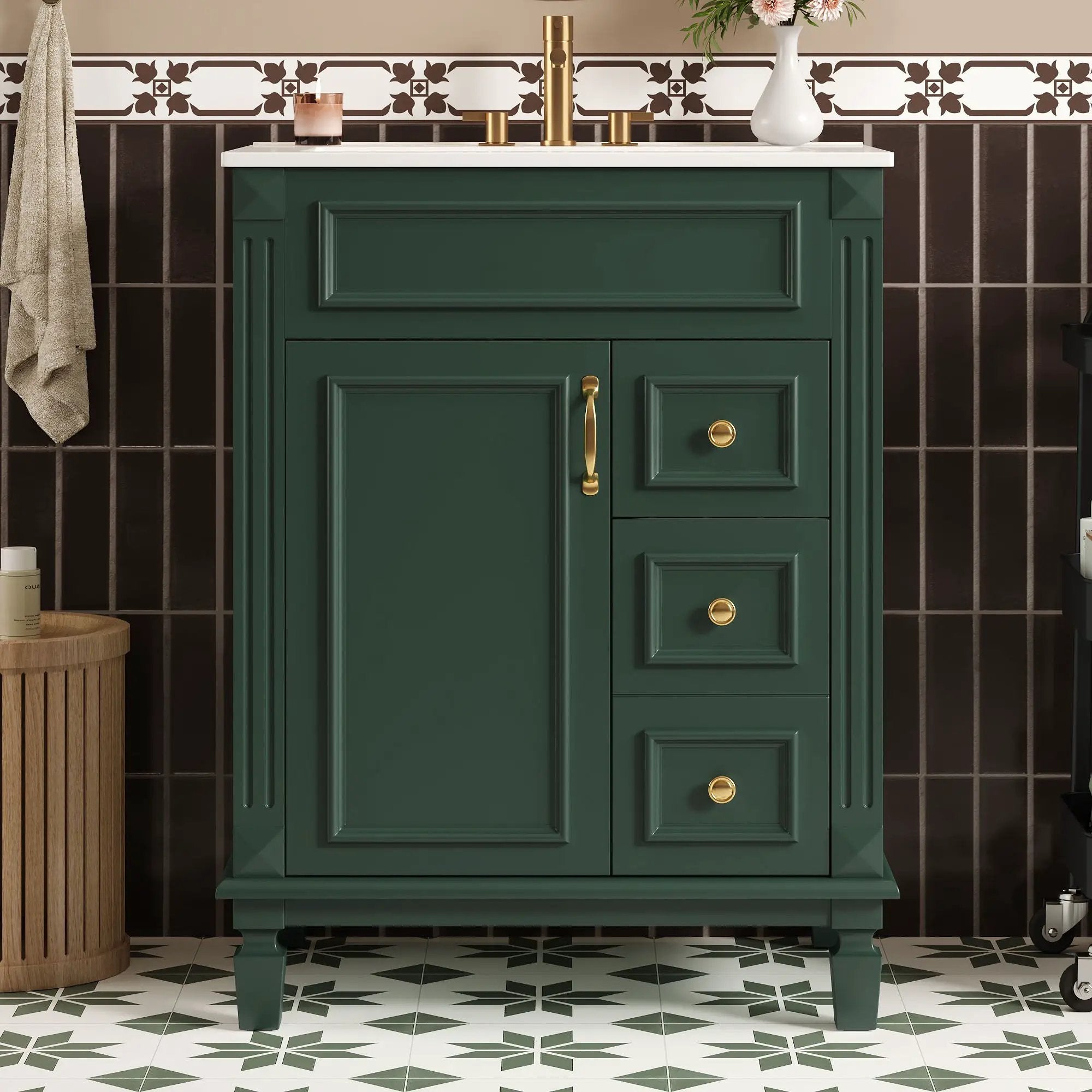 Bathroom Vanity With Sink, Compact Cabinet & 2 Drawers And Adjustable Shelf by Unique Piece Furniture