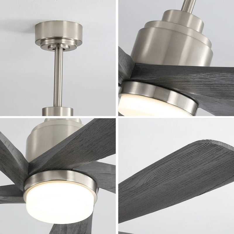 Modern Ceiling Fan With Dimmable LED Light 5 Solid Wood Blades Remote Control Reversible Dc Motor With Smart App Control - Nickel by Unique Piece Furniture