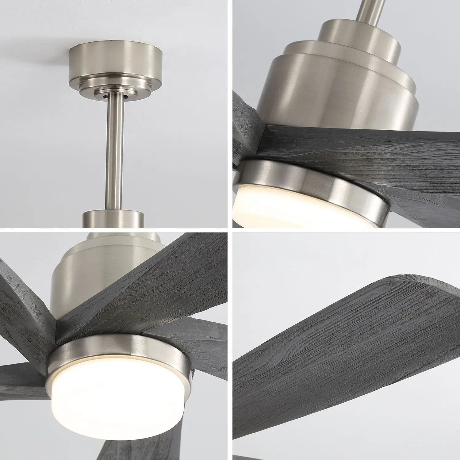 Modern Ceiling Fan With Dimmable LED Light 5 Solid Wood Blades Remote Control Reversible Dc Motor With Smart App Control - Nickel by HouseOfZazla