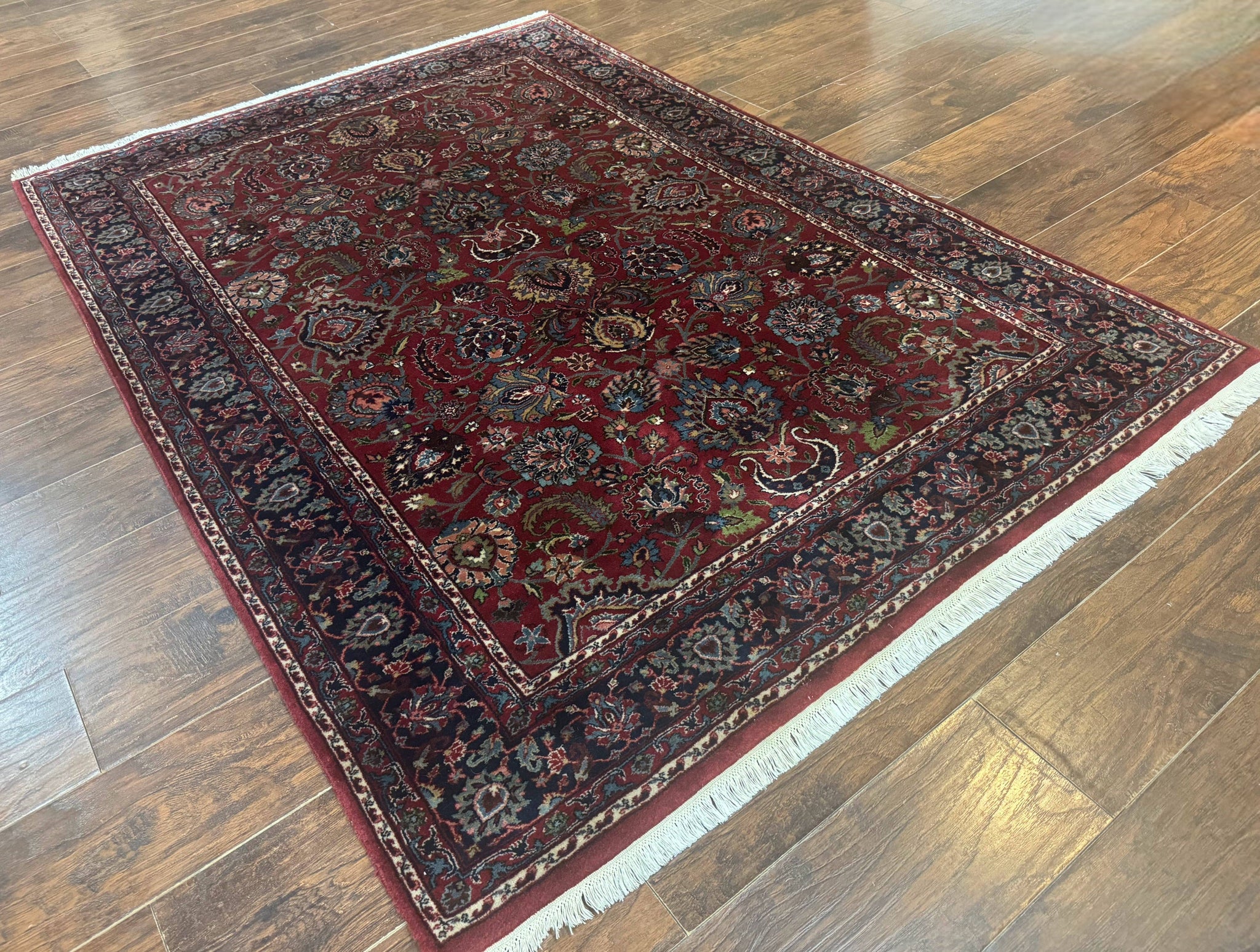 Indo Persian Rug 5x7, Vintage Traditional Floral Carpet, Burgundy and Navy Blue by Jewel Rugs