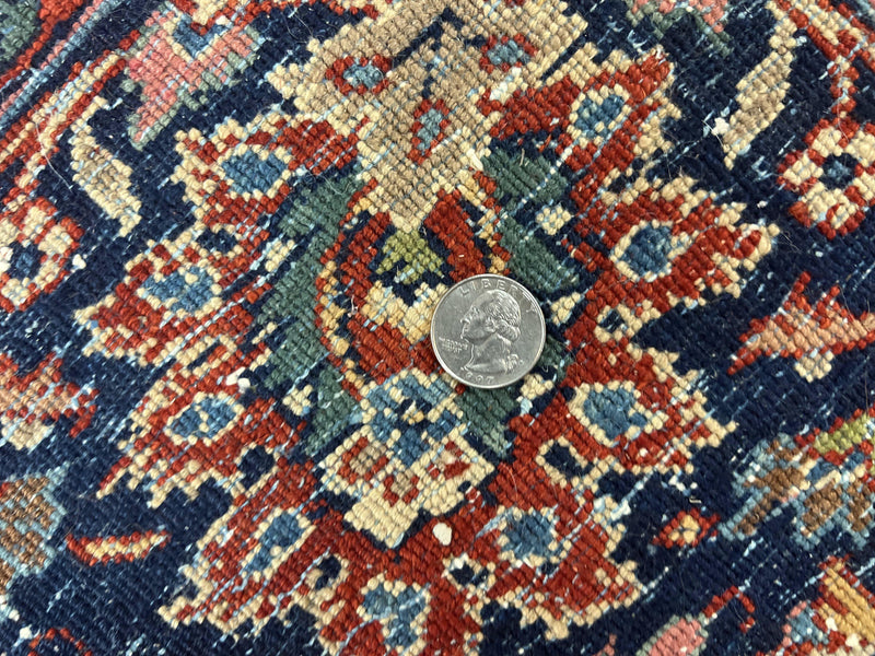 Persian Sarouk Rug 9x12, Red and Dark Blue Floral Allover Antique Persian Carpet, Handmade Wool Qazvin Rug by Jewel Rugs