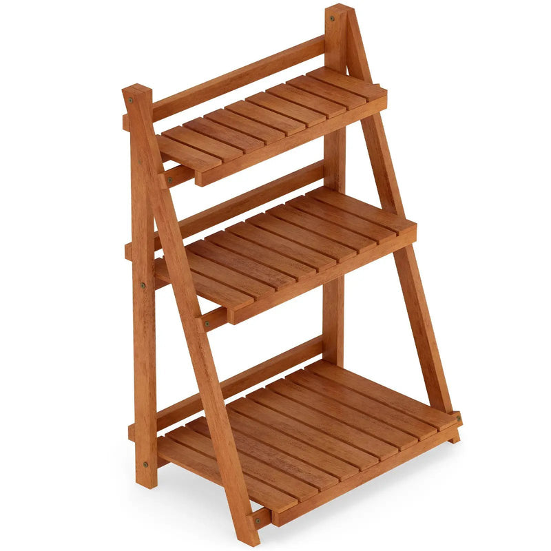 Foldable 3-Tier Solid Wood Plant Stand for Patio Balcony by DirectDeals