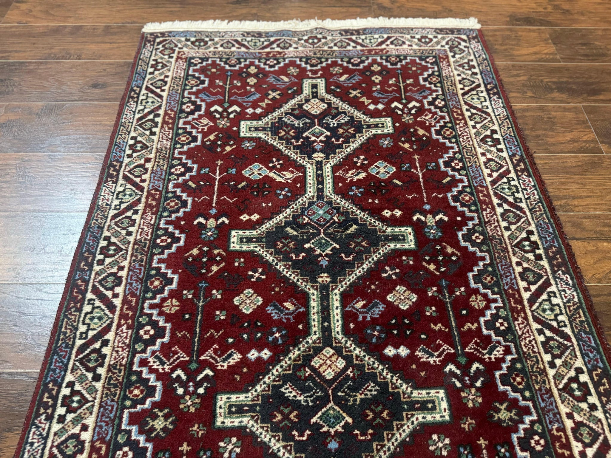 Persian Afshar Rug 4x5 Red Navy Geometric Tribal Wool Carpet by Jewel Rugs