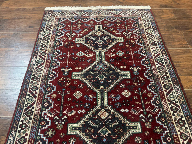 Persian Afshar Rug 4x5 Red Navy Geometric Tribal Wool Carpet by Jewel Rugs