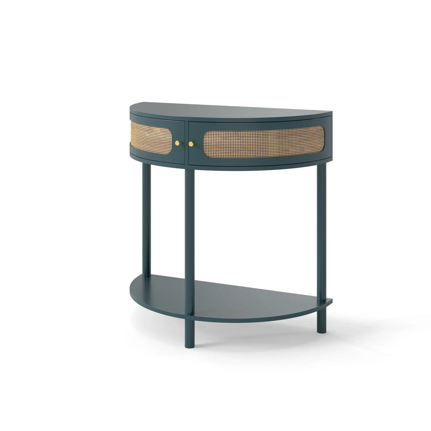 Boho Rattan Semi Circle End Table With Sliding Rattan Door, Storage And Bottom Shelf by Unique Piece Furniture