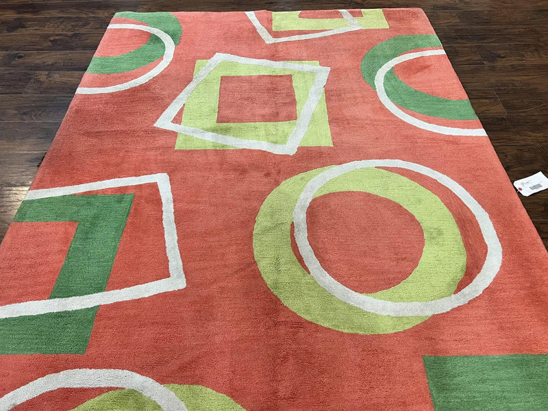 Abstract Rug 6x9, Modern Contemporary Rug, Red-Orange Green by Jewel Rugs