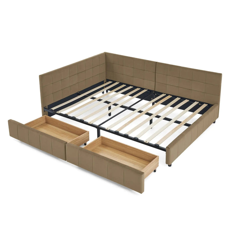 Mid-Century Storage Upholstered Tufted Bed Frame With Backrest And Armrests by Unique Piece Furniture