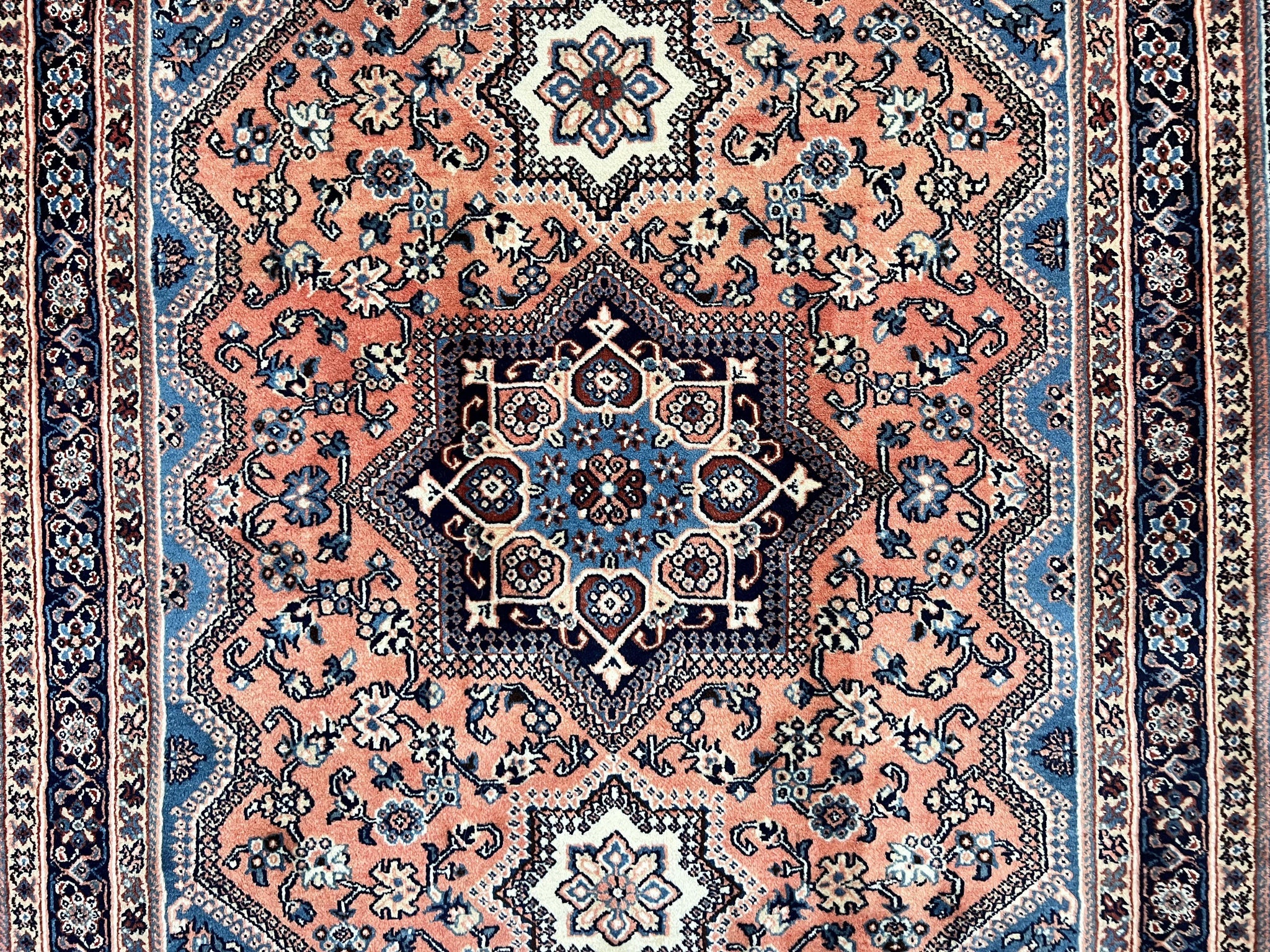 Persian Shiraz Rug 3x5, Geometric Tribal Rug, Wool Hand Knotted Vintage Carpet, Light Red & Blue, Signed by Masterweaver by Jewel Rugs