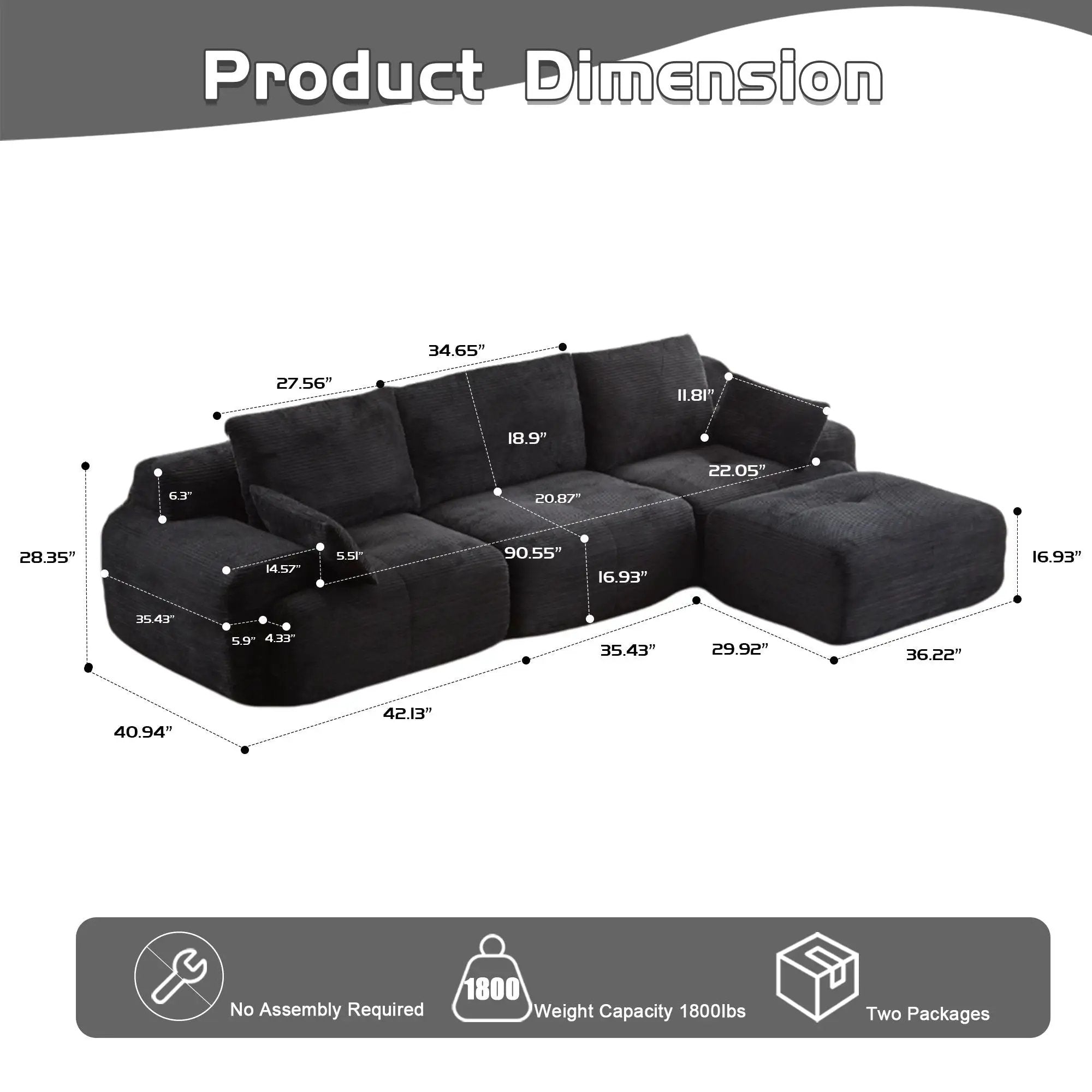 Compressed Sofa, Large Sectional Couches For Living Room by Unique Piece Furniture