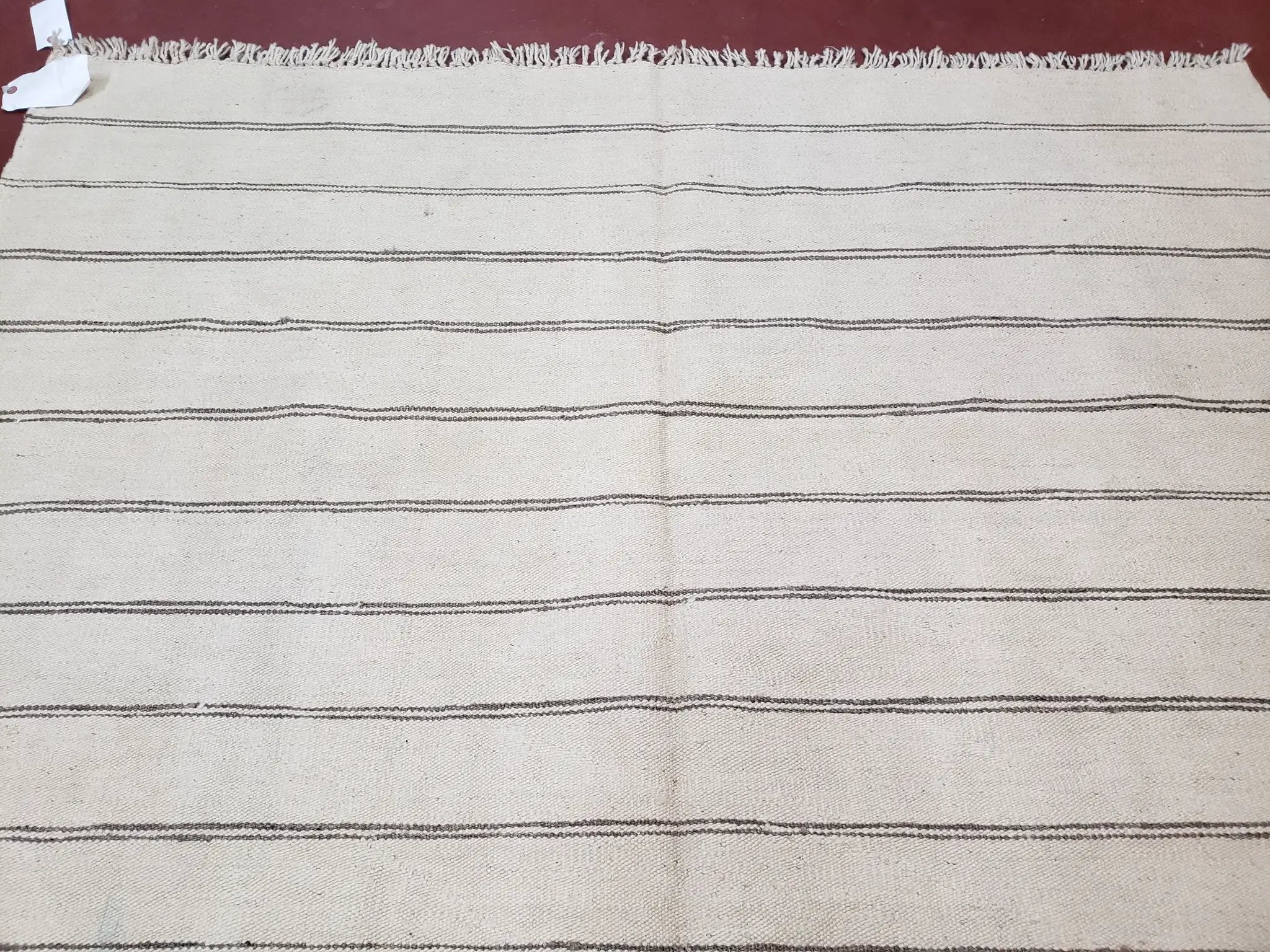 New Turkish Kilim Rug, Striped Area Rug, Southwestern Style, Off-white/Ivory Color, 5x8 Kilim Carpet, Hand-Knotted, Flatweave, Wool by Jewel Rugs