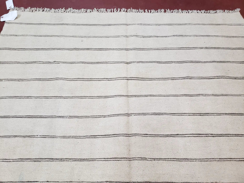 New Turkish Kilim Rug, Striped Area Rug, Southwestern Style, Off-white/Ivory Color, 5x8 Kilim Carpet, Hand-Knotted, Flatweave, Wool by Jewel Rugs