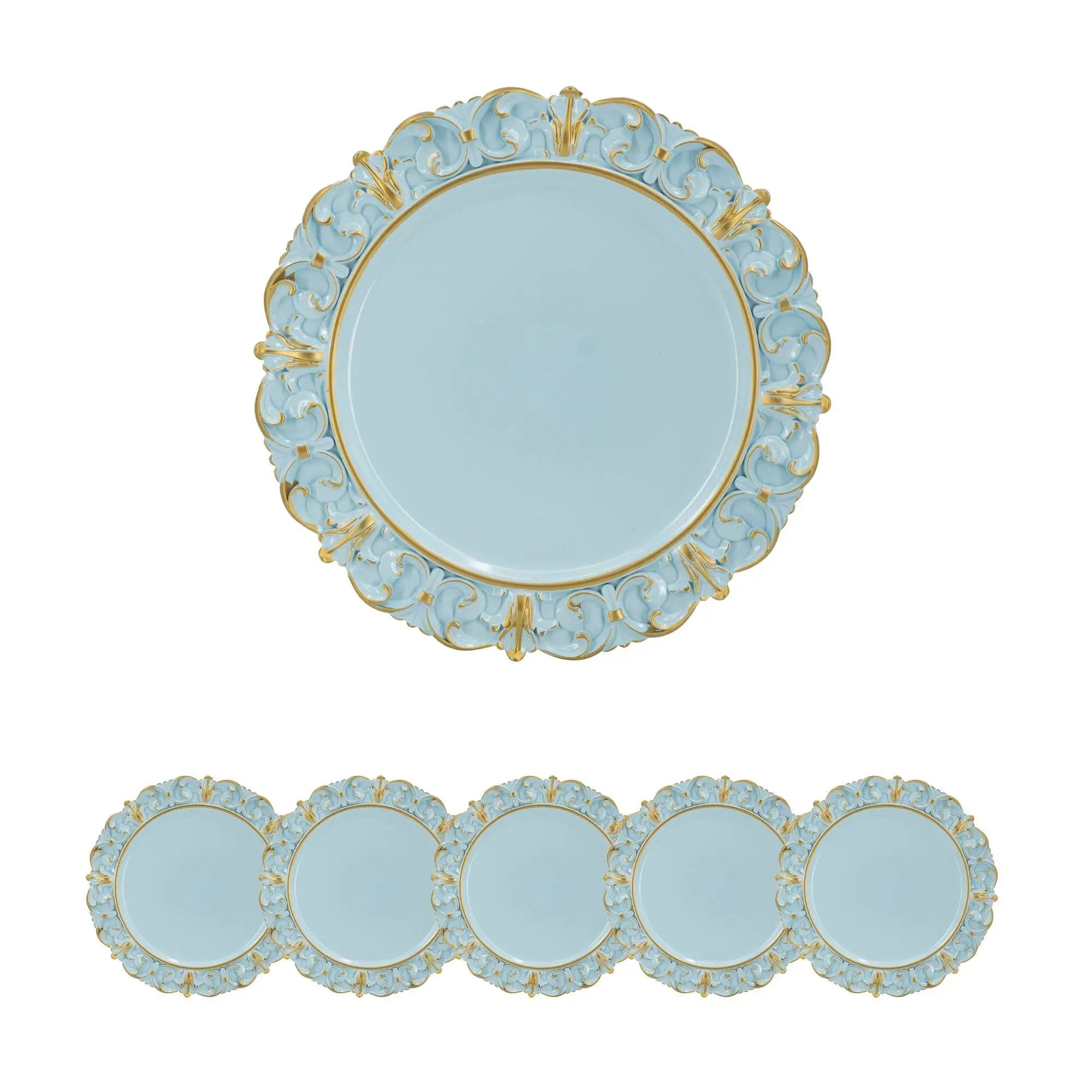 Plastic Charger Plate (Set of 6) - Blue / Gold by Unique Piece Furniture