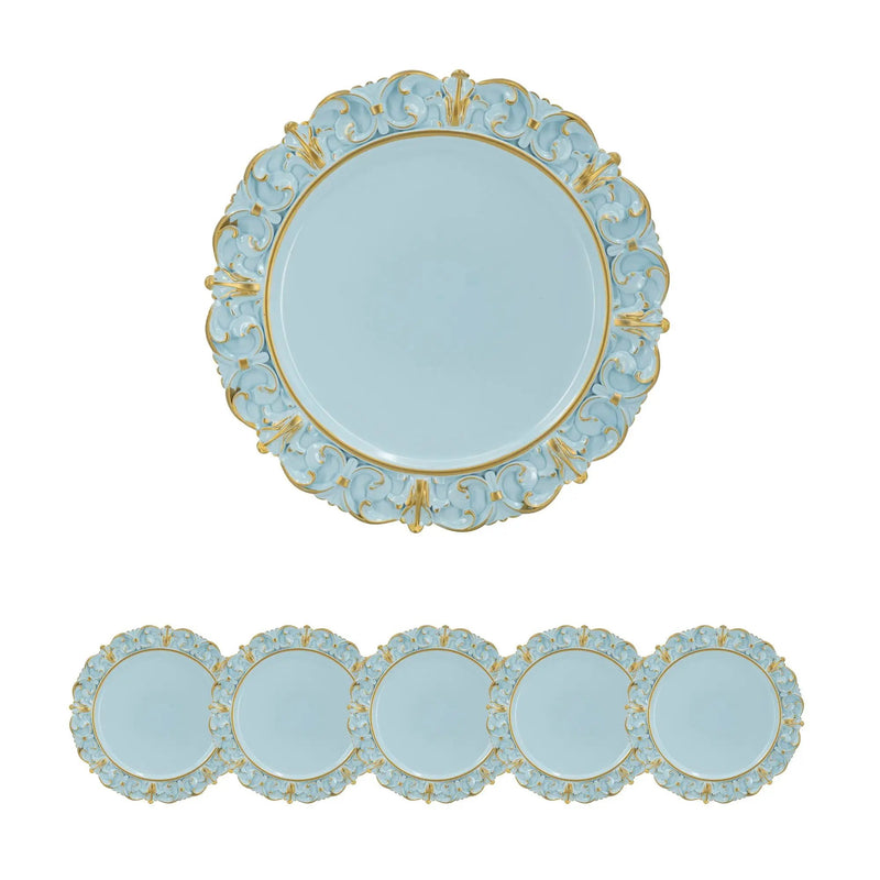 Plastic Charger Plate (Set of 6) - Blue / Gold by Unique Piece Furniture