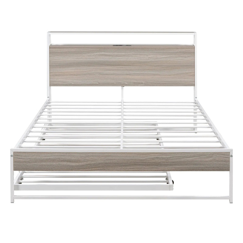 Platform Bed Frame With Trundle, USB Ports And Slat Support, No Box Spring Needed by Unique Piece Furniture