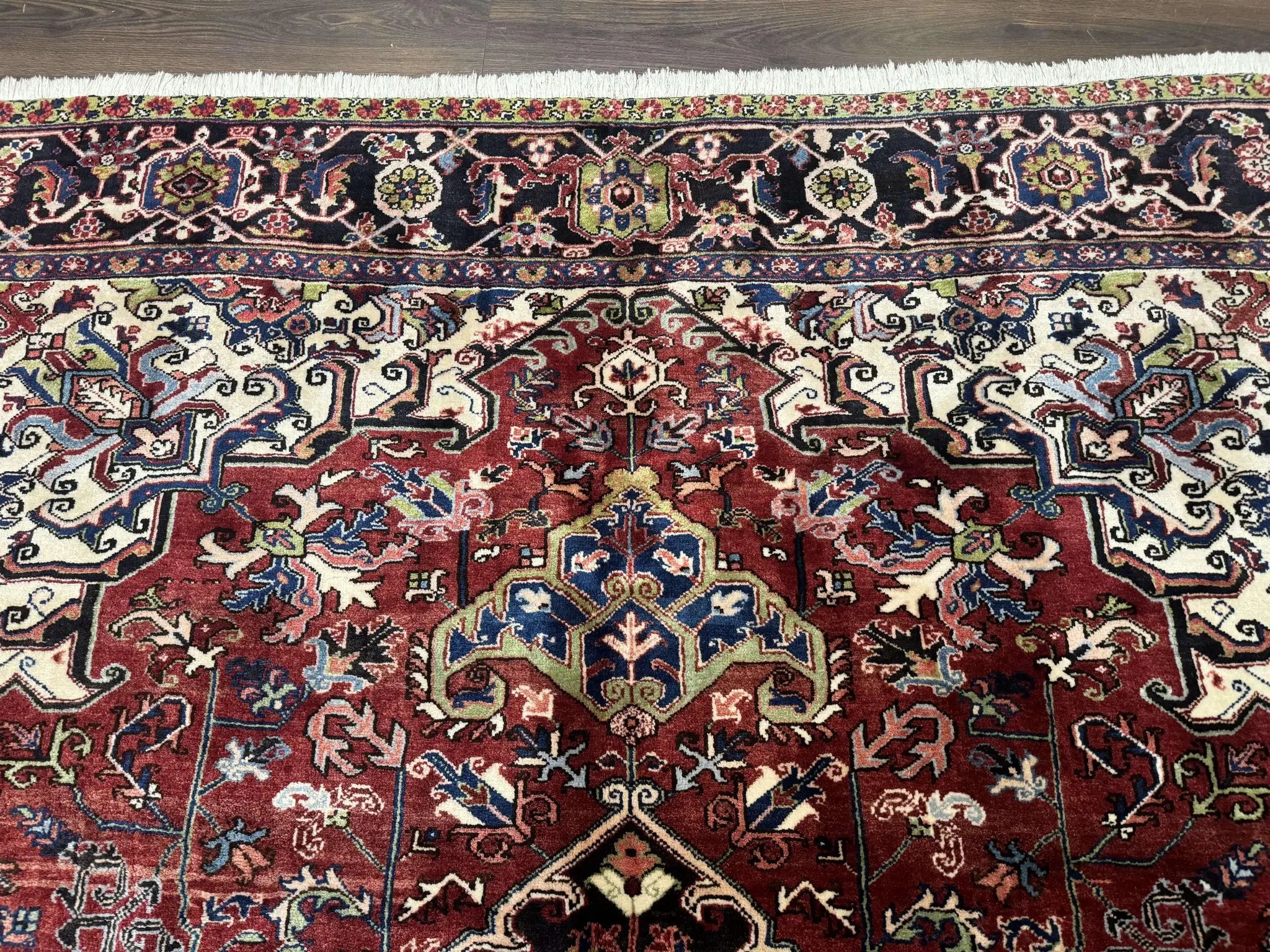 Antique Persian Heriz Rug 8x11, Geometric Tribal Wool Carpet, Brick Red by Jewel Rugs
