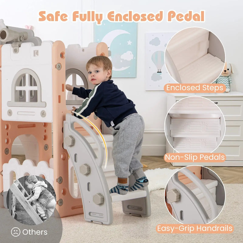 All-in-1 Toddler Slide Playset Playground with Tunnel and Ladder and Basketball by DirectDeals