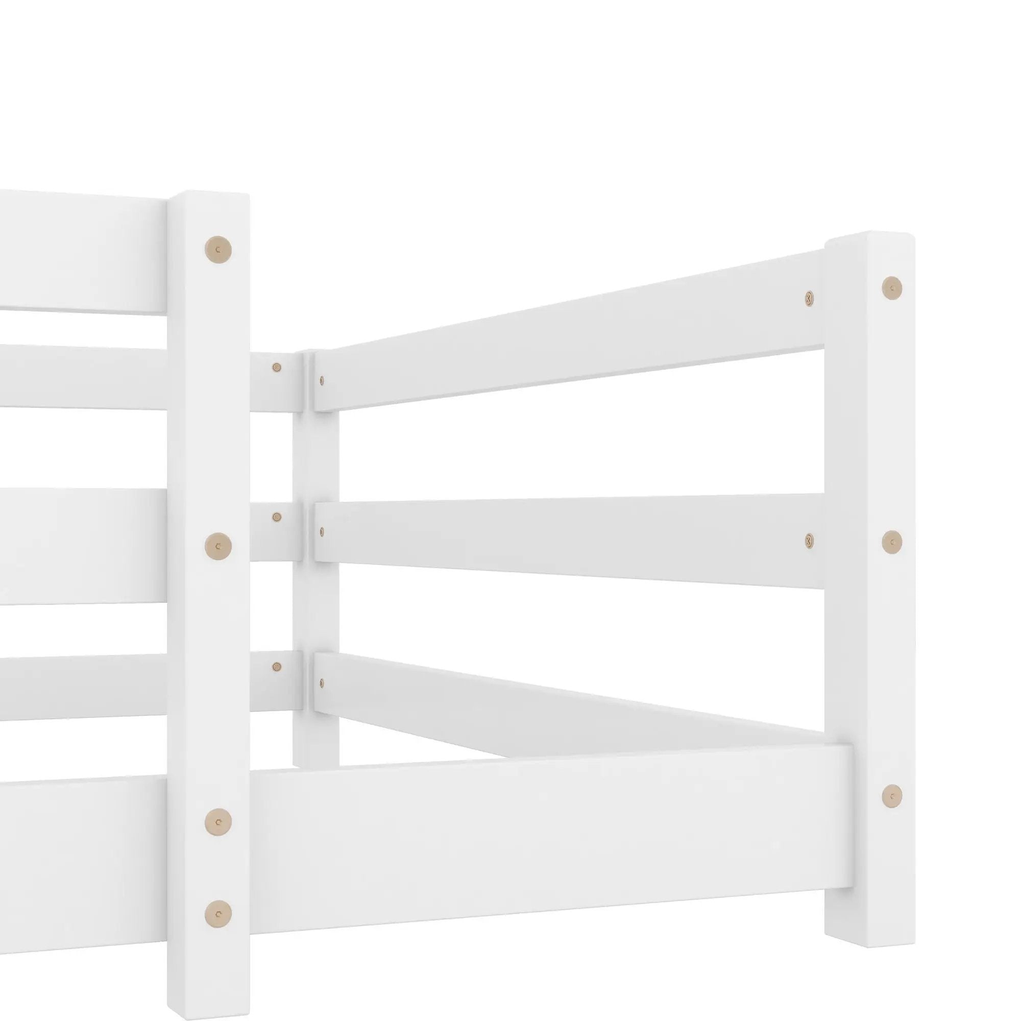 Twin Size Montessori Floor Bed With Fence - White